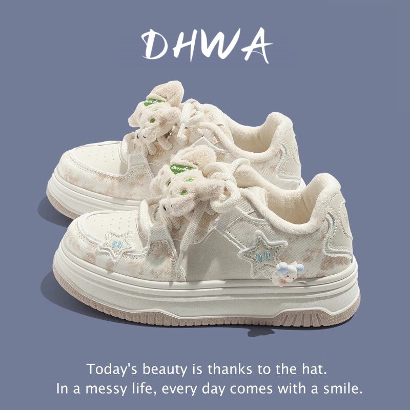 DHWA厚底小白鞋女款秋冬季鞋子新款小众百搭设计感运动休闲板鞋潮