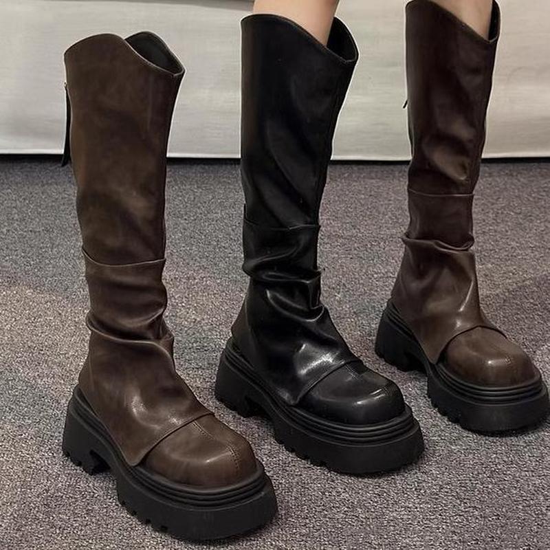 法国Uamtor加绒厚底长筒靴女2025新款秋冬季高筒裤管靴堆堆骑士靴