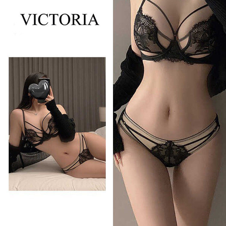 维多利亞性感纯欲超薄内衣女蕾丝胸罩大胸显小防下垂镂空文胸套装