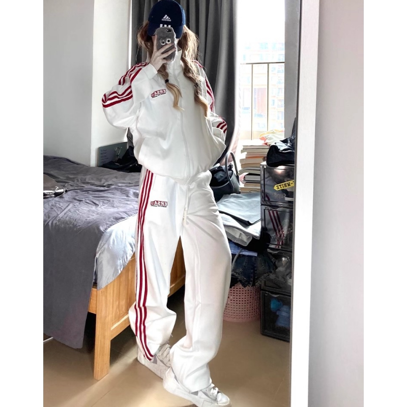 英国DGKP运动服套装女春秋美式条纹拉链开衫卫衣长裤两件套
