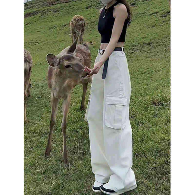 米兰风mdcw白色裤子女款春秋新款爆款直筒高腰美式工装阔腿牛仔裤