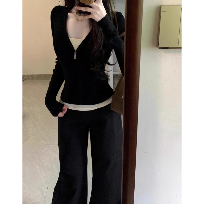 英国DGKP设计感运动套装女春秋季新款假两件卫衣阔腿裤休闲两件套