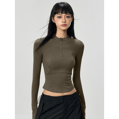 MDCW米兰风瑜伽服女春秋新款修身显瘦外穿上衣半拉链健身服