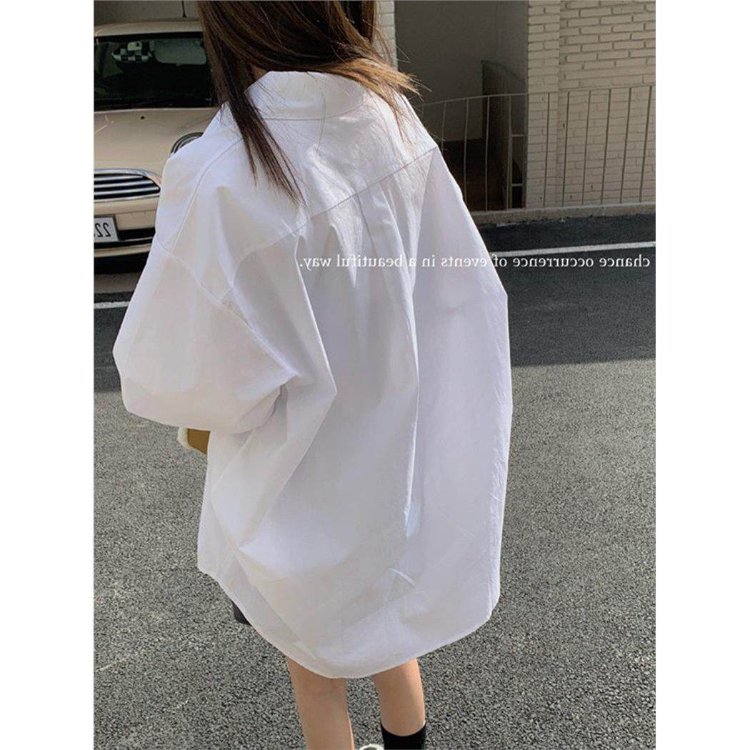 韩国NextMary港味中长版白色衬衫女秋季外穿防晒上衣oversize外套