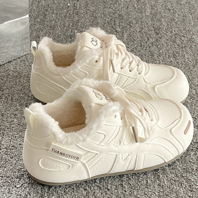 英国DHWA加绒德训鞋子女2025秋冬季新款保暖二棉鞋厚底小白鞋板鞋