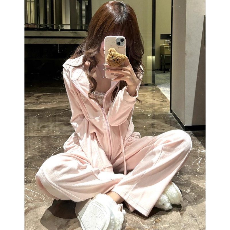 英国DGKP少女休闲运动服套装女春秋季连帽开衫卫衣长裤减龄两件套