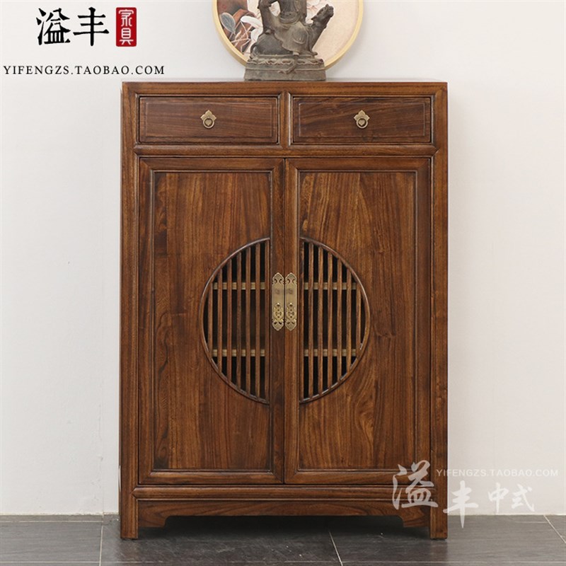 新古典门厅老榆木储物装饰柜进门边柜鞋柜简约禅意文件柜隔断玄关