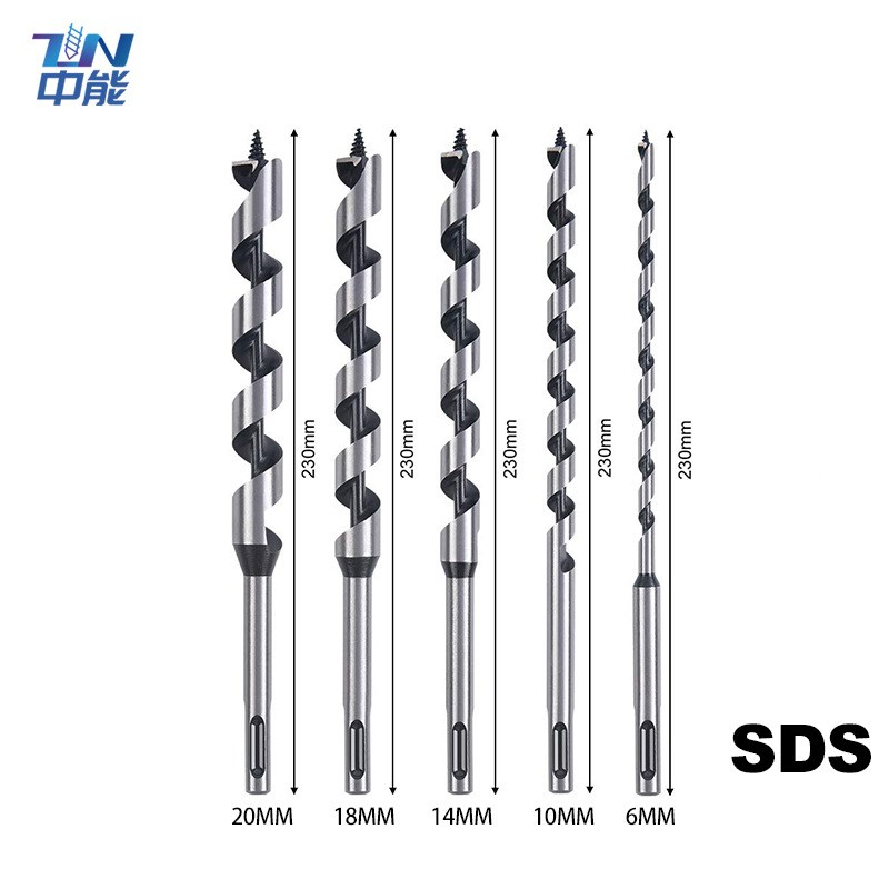5件套SDS plus圆柄 6 10 14 18 20mm木工支罗钻头230长度深孔木钻