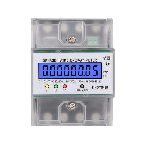 DDS024 三相背光显示家用380V 导轨式电度表4P电能表 5-80A 400V
