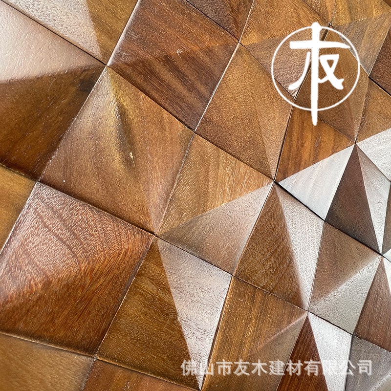 实木立体菱形马赛克背景墙装饰建材酒店酒吧咖啡厅墙面前台墙装饰