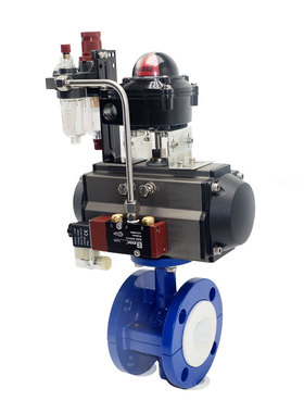 工业级气动蝶阀D641F46气动衬氟法兰蝶阀碳钢F46/F4法兰衬氟蝶阀