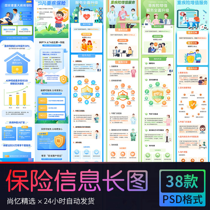 金融理财保险医保保障重疾险产品营销信息长图 PSD设计素材模版