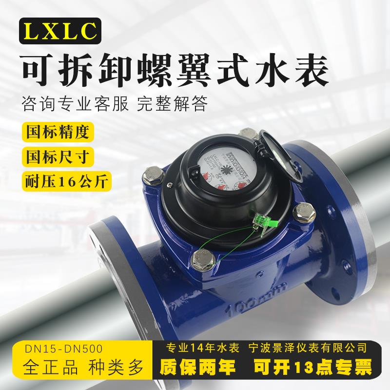宁波景泽品牌可拆卸LXLC水平螺翼式干 干拭DN100大口径法兰水表RS