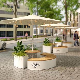 户外不锈钢花箱商业广场公园外摆休息种植箱花槽坐凳座椅组合花箱