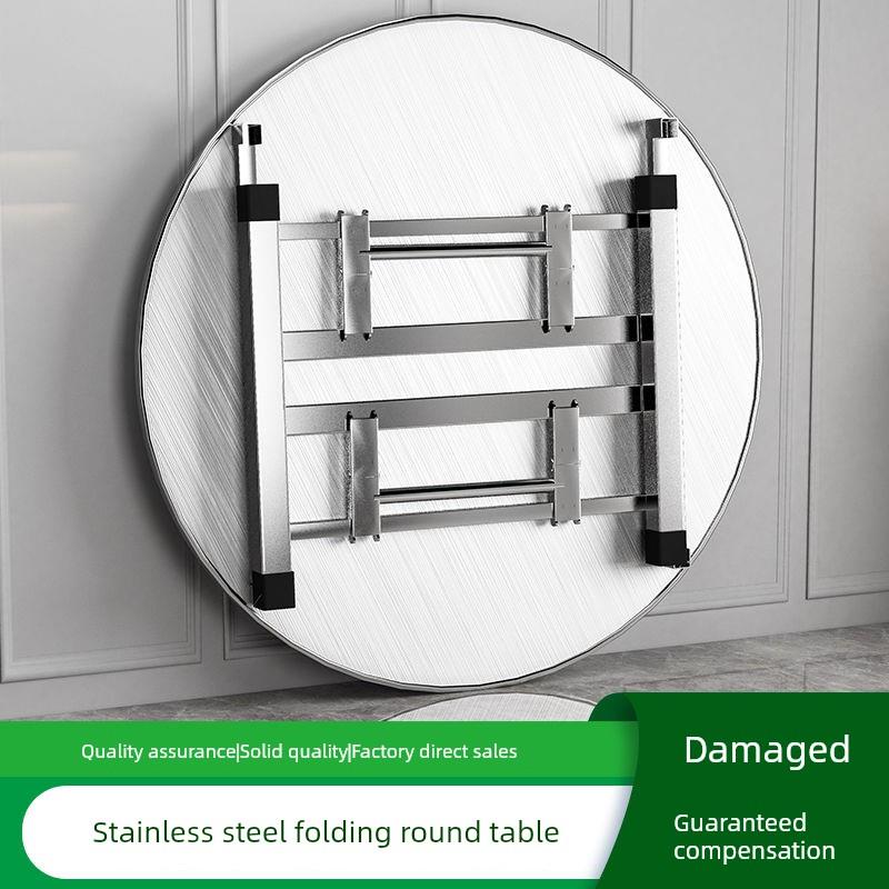 不锈钢折叠桌圆形家庭餐桌免安装加厚大圆桌烧烤大排档折叠桌