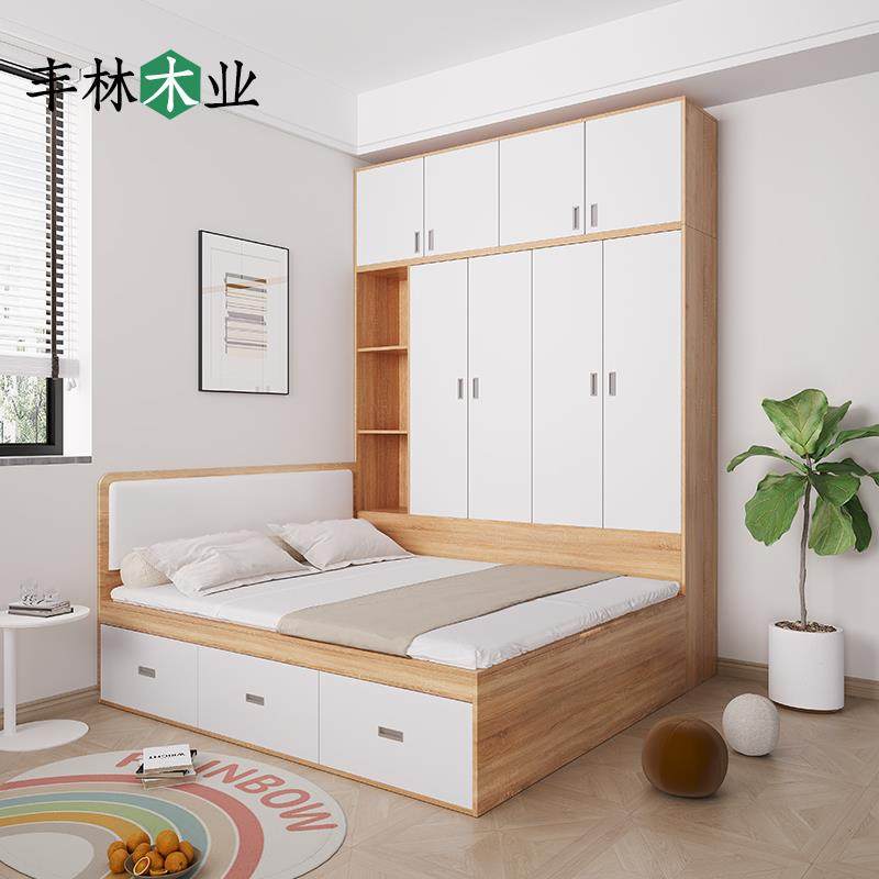 榻榻米床小户型衣柜一体单人床高箱收纳软包床头气压储物组合柜床