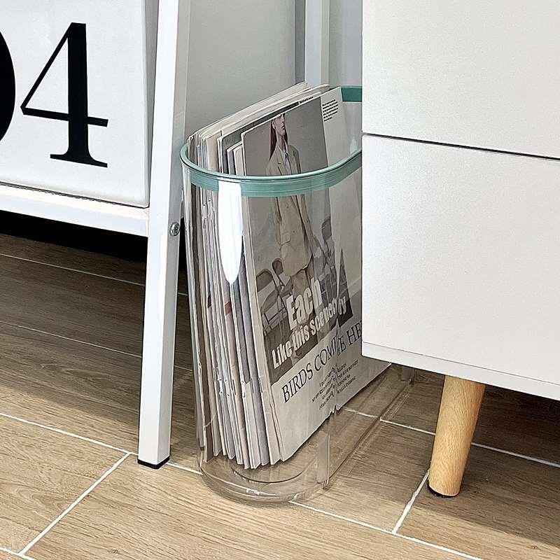 栋哈书房杂志收纳筐透明亚克力窄缝垃圾桶零食书报杂物篮客厅家用
