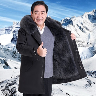 派克服男可拆卸貉子皮毛一体中长款大衣整貂毛中老年加厚皮草外套