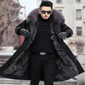 派克服男士 整貂可拆卸内胆狐狸貉子皮毛一体中长款 皮草派克大衣仿