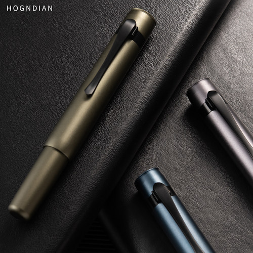 弘典口袋钢笔短钢铝合金便携钛黑