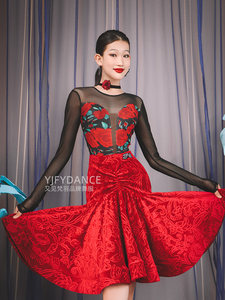 梵羽【陌上花开】拉丁舞半身裙长袖印花连体衣国标舞练功服ADL60