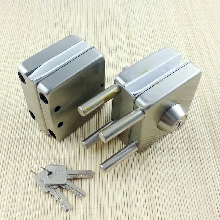 协和818-04加强型 玻璃门锁 单门双门双开锁 不锈钢方型 免开孔