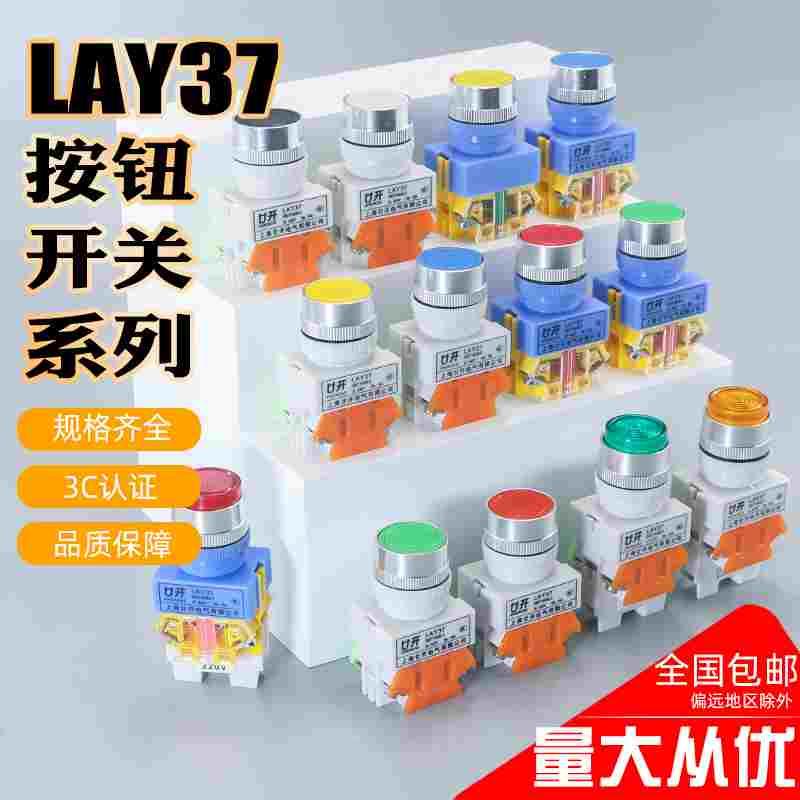 自复位开关LAY37-11BNZS平头按钮自锁22MM启动停止圆形电源Y090