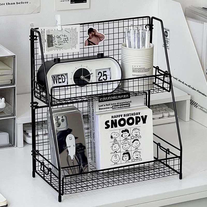 铁艺双层置物架书桌文具书本收纳架桌面工位办公用品杂物收纳架子