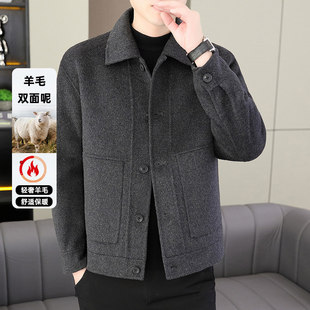 高端双面羊绒呢子大衣男秋冬韩版潮流翻领短款夹克男士羊毛呢外套