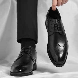 皮鞋 男夏季 透气商务休闲软底尖头英伦风真皮布洛克雕花结婚新郎鞋
