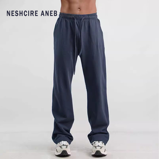 Neshcire Aheb秋冬季加绒加厚百搭直筒裤子男藏青卫裤休闲运动裤