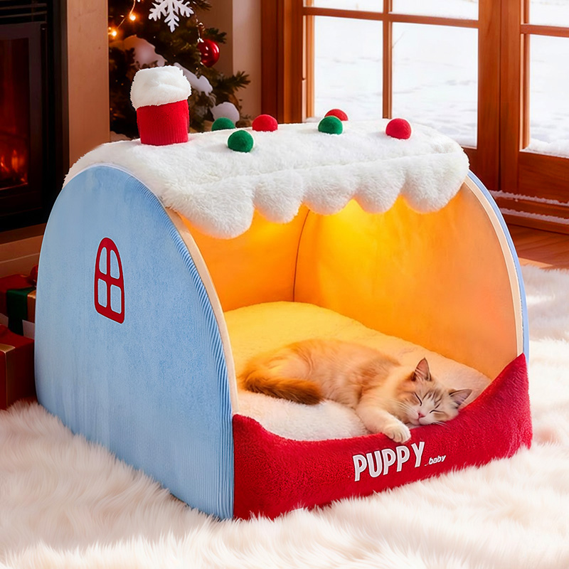 半封闭圣诞猫窝加厚防风很温暖