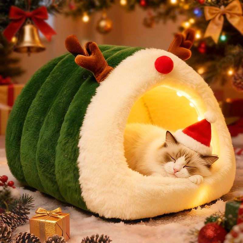 圣诞驯鹿猫窝加厚加绒更保暖
