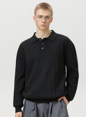 edge studio 边缘工作室肌理感翻领毛衣男秋冬新款感polo领针织衫