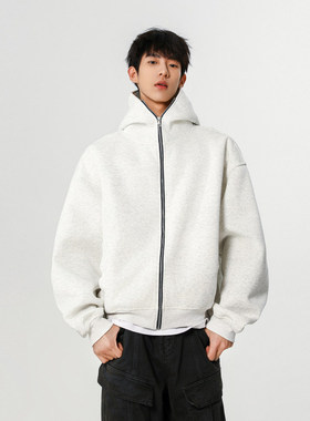 edge studio 边缘工作室重磅高街开衫连帽卫衣短款拉链帽衫外套男