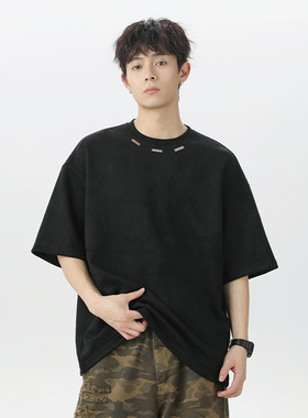 edge studio 边缘工作室短袖T恤男夏质感麂皮绒情侣潮牌宽松体恤