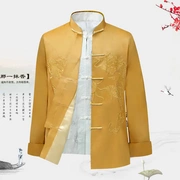 Tang phù hợp với trang phục dân tộc mùa xuân và mùa thu phong cách Trung Quốc áo khoác lỏng áo khoác lụa lụa nam mỏng - Trang phục dân tộc