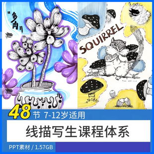 少儿童创意美术画室备课线描写生课程体系大纲备课表PPT课件素材