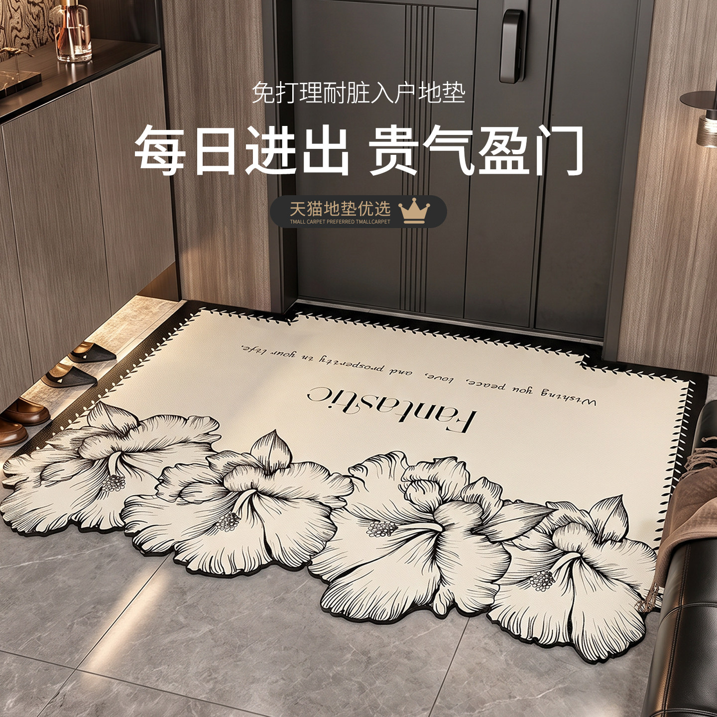 轻奢高级感免洗耐脏入户门地垫图片
