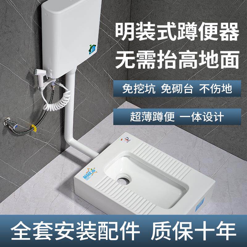 陶瓷台式防臭蹲便器马桶坐便改蹲坑蹲便免挖坑免砌一体式蹲厕明装