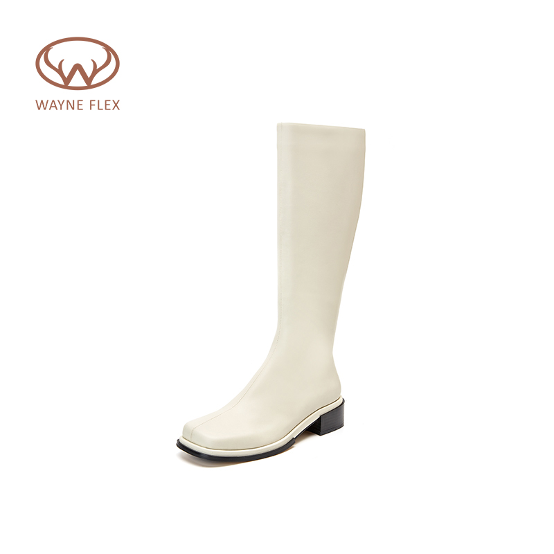 不过膝长筒靴高筒方头粗跟骑士靴