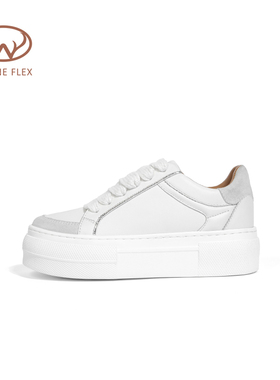 韦恩Wayne Flex新款拼接百搭舒适休闲系带板鞋厚底增高小白鞋