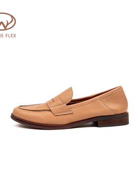 韦恩Wayne Flex百搭舒适英伦风经典款平底复古耗牛皮乐福鞋女