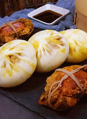 风马牛X蟹黄肉包50%蟹粉鲜肉灌汤包子泰州如皋特产冷冻包装早餐