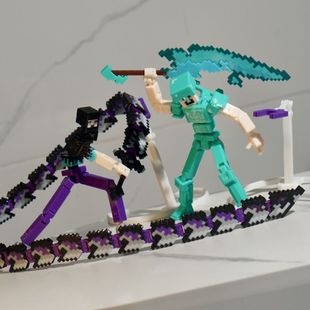 我的世界积木史蒂夫人偶him手办模型超长伸缩蛇刃武器战神之刃3d