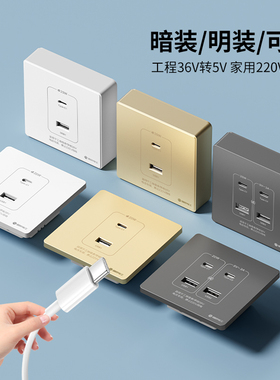 国际电工86型工地通用款36伏20w双USB+typec安卓苹果手机快充插座