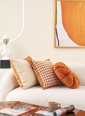 现代简约风皮沙发抱枕方形靠垫客厅高档轻奢靠背枕头橙色腰枕靠枕