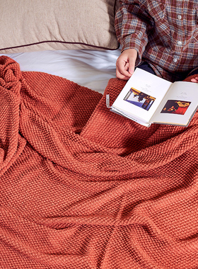 北欧沙发毯子橙色夏季全盖巾午睡客厅高级感四季通用空调流苏针织