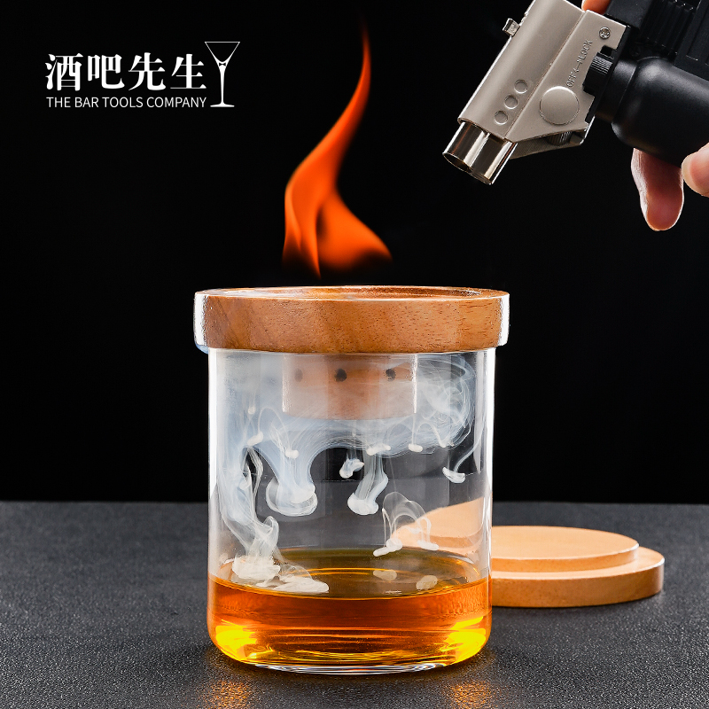 木制烟熏器酒吧创意调酒木屑烟熏鸡尾酒盖罩烟熏机套装