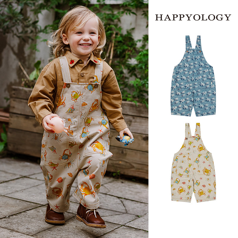 happyology英国儿童春夏装新款子女童童装印花牛仔裤装连体背带裤